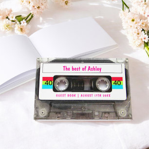 Funny DJ 80s Cassette Tape 40th Birthday guest Guest Book