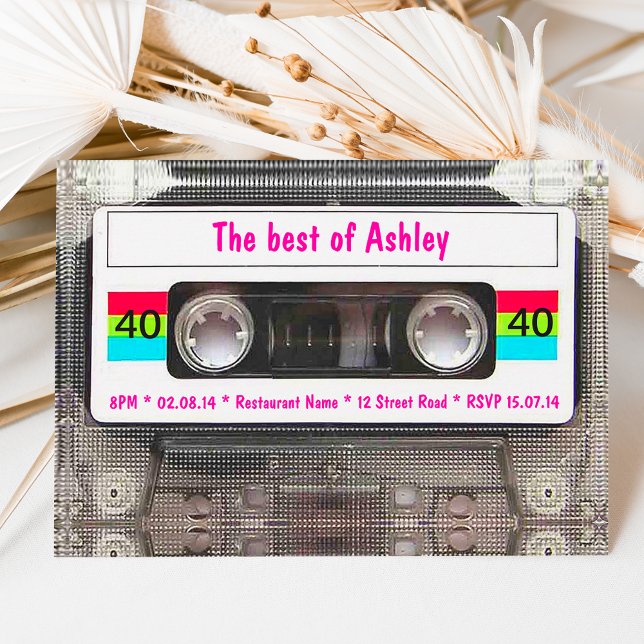 Funny DJ 80s Cassette Tape 40th Birthday Invitation (Creator Uploaded)
