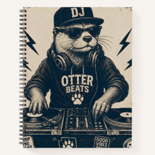 Funny DJ Animal Vintage EDM Turntable Illustration Notebook