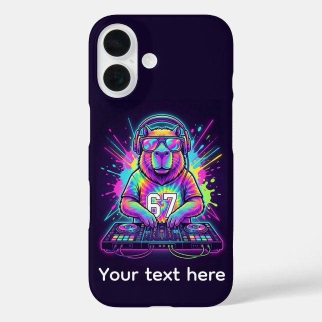 Funny DJ Capybara Cool 67 tie dye Neon Music Party Case-Mate iPhone Case (Back)