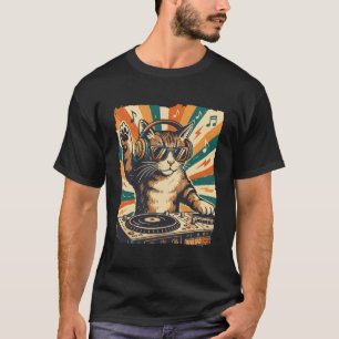 Funny DJ Cat Disco Headphones Music Party Lover Ar T-Shirt