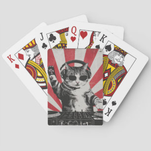 Funny DJ Cat Disco Sound Tech Headphone Music Playing Cards