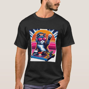 Funny DJ Cat Groove Disco Sound Tech Headphone Mus T-Shirt