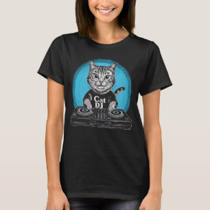 Funny DJ Cat with Headphones EDM Rave DJ Raver Mus T-Shirt