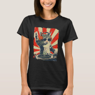 Funny DJ Cat with Headphones Retro Music Lover Art T-Shirt