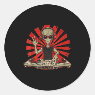 Funny Dj Graphic Tee Music Lover Alien Dj Music Mi Classic Round Sticker
