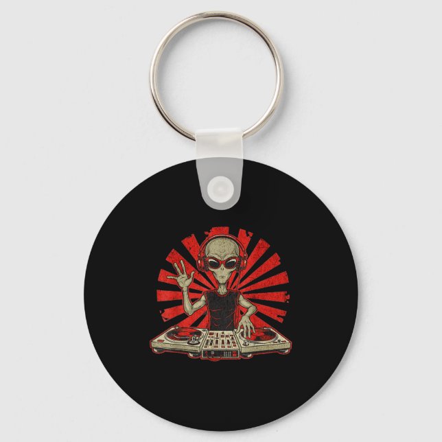 Funny Dj Graphic Tee Music Lover Alien Dj Music Mi Key Ring (Front)