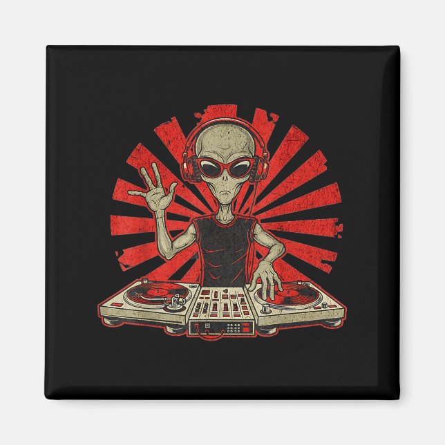 Funny Dj Graphic Tee Music Lover Alien Dj Music Mi Magnet (Front)