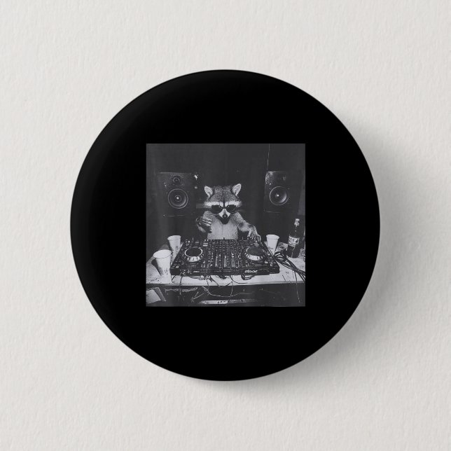 Funny Dj Raccoon House Party Sound Tech Music Tras 6 Cm Round Badge (Front)