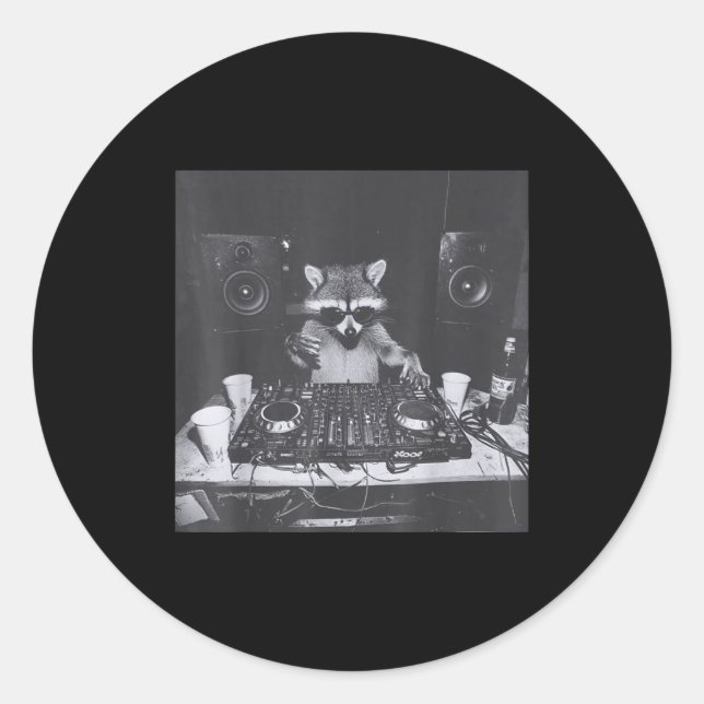 Funny Dj Raccoon House Party Sound Tech Music Tras Classic Round Sticker (Front)
