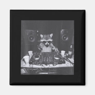 Funny Dj Raccoon House Party Sound Tech Music Tras Magnet
