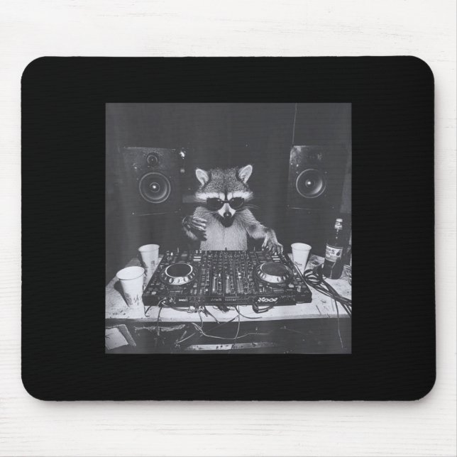 Funny Dj Raccoon House Party Sound Tech Music Tras Mouse Mat (Front)