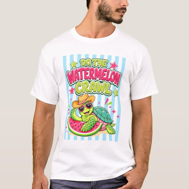 Funny Do The Watermelon Crawl Striped Turtle Summe T-Shirt (Front)