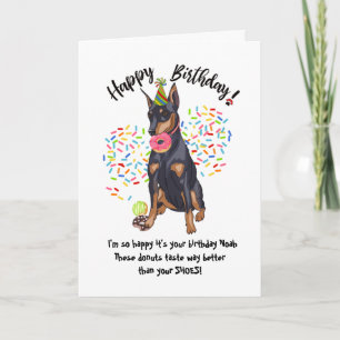 Funny Doberman Birthday Card Doughnuts