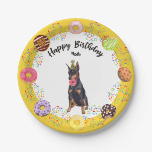 Funny Doberman Birthday Party Paper Plate