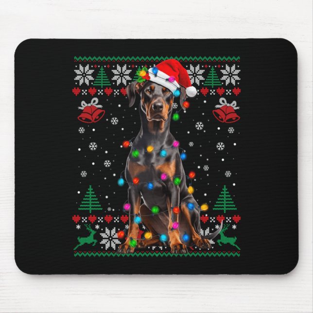 Funny Doberman Christmas Santa Hat Dog Ugly Sweate Mouse Mat (Front)