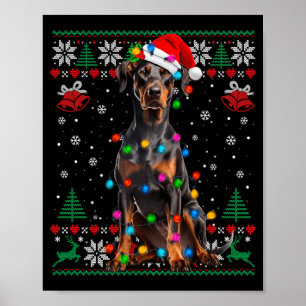 Funny Doberman Christmas Santa Hat Dog Ugly Sweate Poster