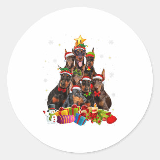 Funny Doberman Christmas Tree Gifts X Classic Round Sticker