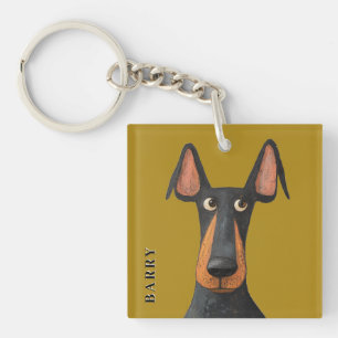 Funny Doberman Dog Black Tan Mustard Yellow Key Ring