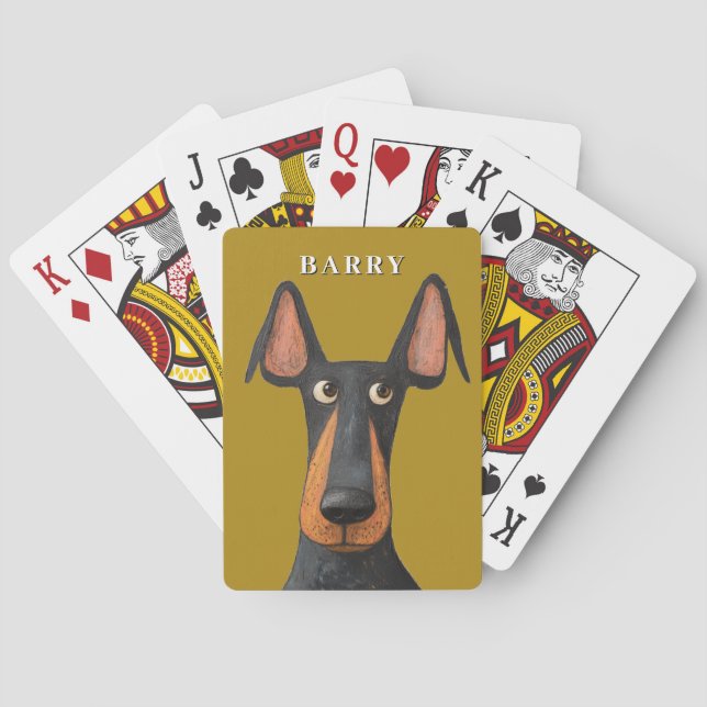 Funny Doberman Dog Black Tan Mustard Yellow  Playing Cards (Back)