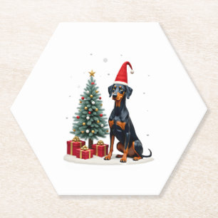 Funny Doberman Dog Christmas Tree Women Men Kids T Paper Coaster