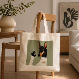 Funny Doberman Dog Doing OK Hand Sign Meme Tote Bag