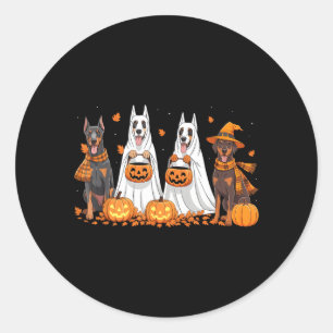 Funny Doberman Dog Ghost Fall Autumn Leaves Classic Round Sticker