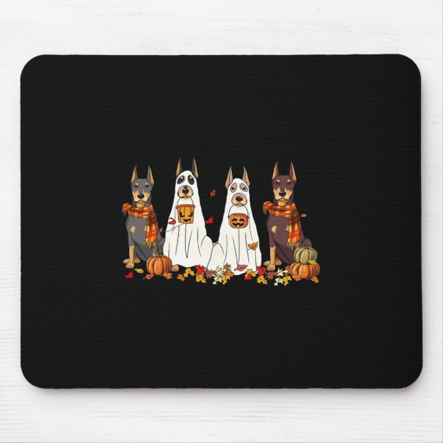 Funny Doberman Dog Ghost Fall Autumn Leaves Thanks Mouse Mat (Front)