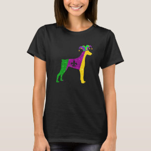 Funny Doberman Dog Mardi Gras Party Mask Beads Dog T-Shirt