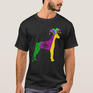 Funny Doberman Dog Mardi Gras Party Mask Beads Dog T-Shirt