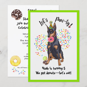 Funny Doberman Doughnut Birthday Party Invite