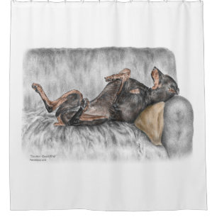 Funny Doberman on Sofa Shower Curtain