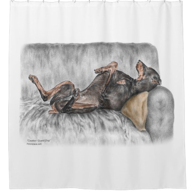 Funny Doberman on Sofa Shower Curtain (Front)