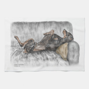 Funny Doberman on Sofa Tea Towel