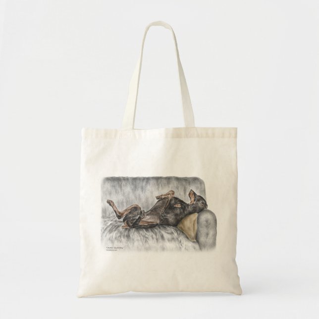 Funny Doberman on Sofa Tote Bag (Front)