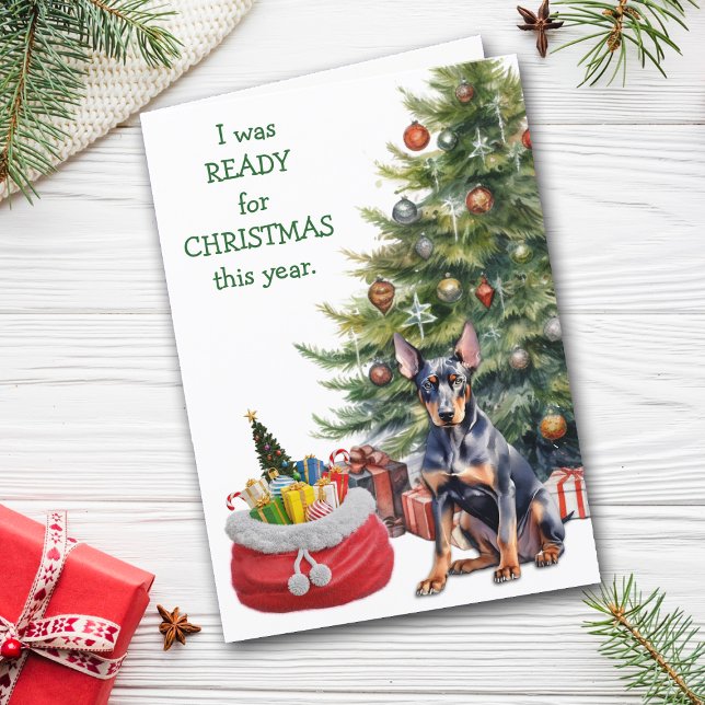 Funny Doberman Pinscher Dog Ready for Christmas Holiday Card (Creator Uploaded)