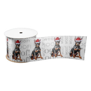 Funny Doberman Pinscher Santa Dog Satin Ribbon