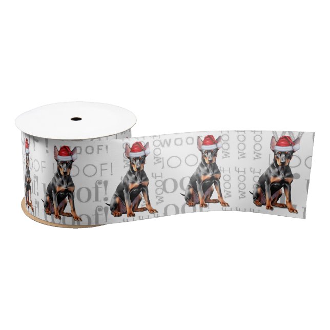 Funny Doberman Pinscher Santa Dog  Satin Ribbon (Spool)