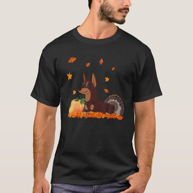 Funny Doberman Turkey Costume Thanksgiving Gift T-Shirt (Front)