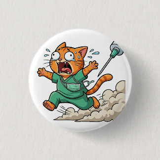 Funny Doctor Cat Running With Syringe Button
