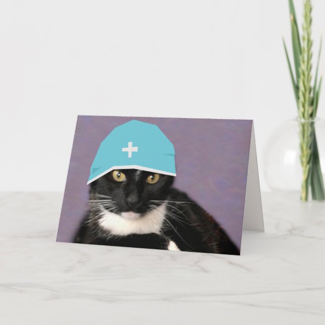 Funny Doctor Cat Surgeon Get Well Card (Front)