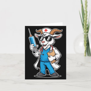 Funny Doctor Goat Nurse Syringe Cartoon Card