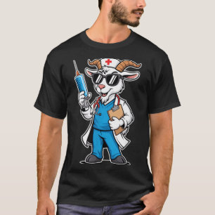 Funny Doctor Goat Nurse Syringe Cartoon T-Shirt