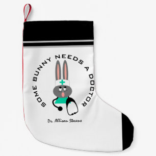 Funny Doctor Medical Bunny White Personalised Small Christmas Stocking