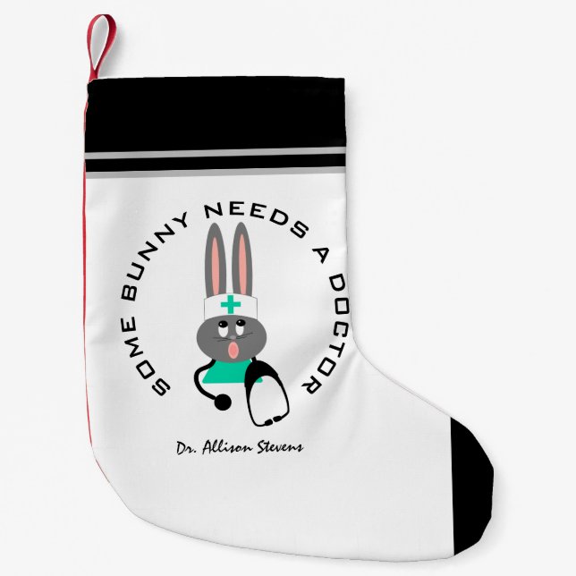 Funny Doctor Medical Bunny White Personalised Small Christmas Stocking (Front)
