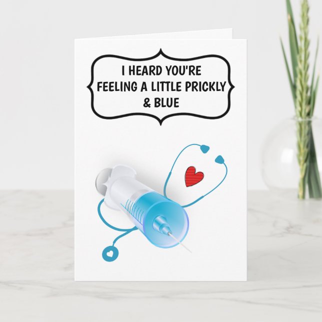 Funny doctor nurse feeling blue injection heart card (Front)