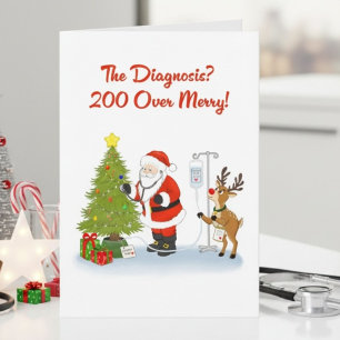Funny Doctor Santa Christmas Tree Checkup Card
