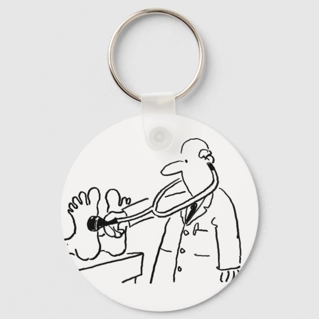 Funny Doctor with Stethoscope Checking Feet. Key Ring (Front)