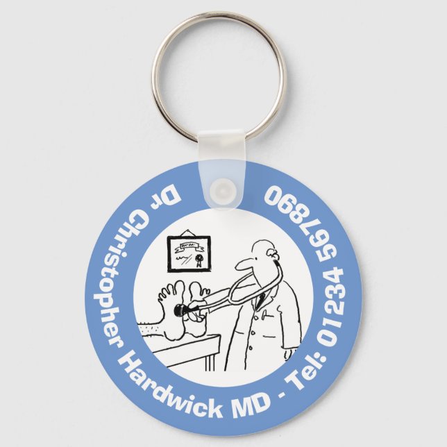 Funny Doctor with Stethoscope Checking Feet. Key Ring (Front)