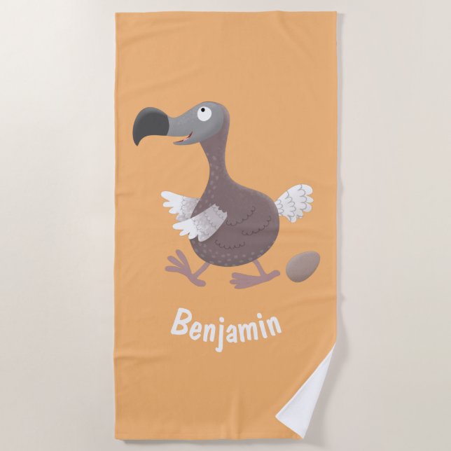 Funny dodo bird cartoon illustration beach towel (Front)